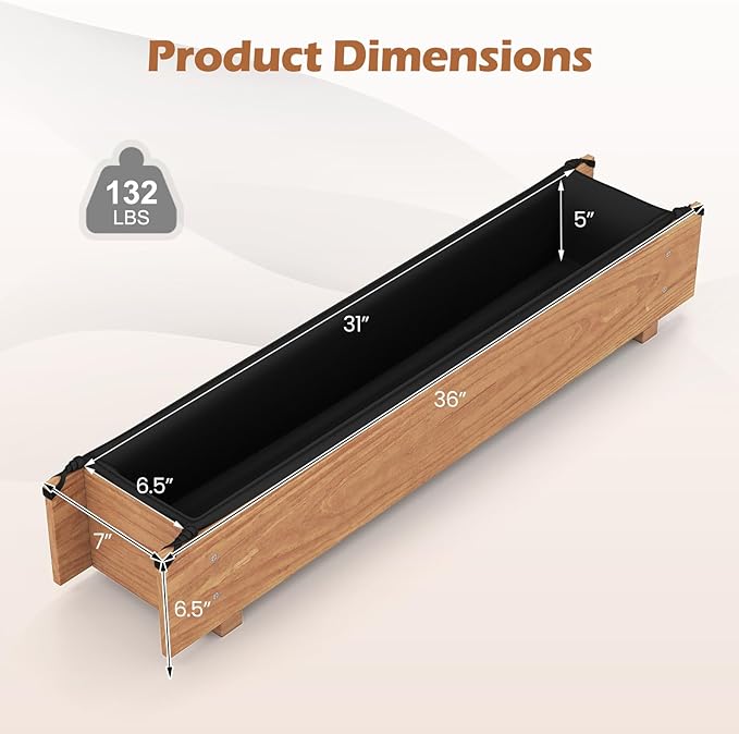 S AFSTAR Raised Garden Bed, 36" x 7" x 6.5" Wood Rectangle Planter Box with Drainage Holes, Water-Resistant Paint, Decorative Window Box, Outdoor Garden Bed for Fruit Vegetable Flower Herb, Orange