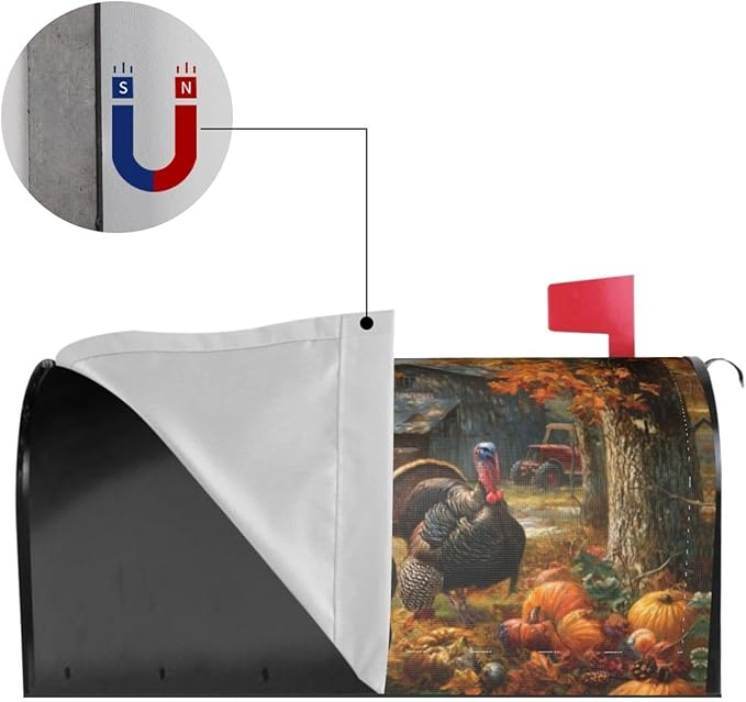 Thanksgiving Turkey Mailbox Covers Magnetic Letterbox Covers 21x18 Inch for Garden Outdoor Decoration