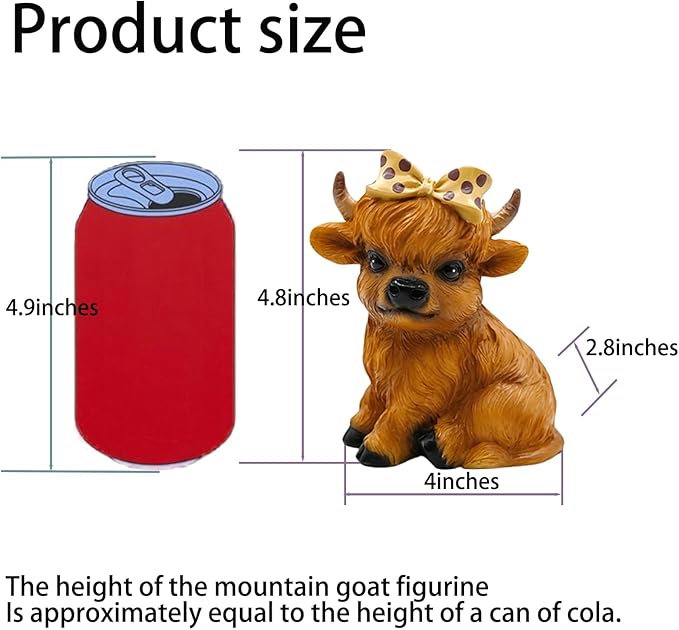 Highland Cow Figurine for Tie a Bow Decor, Highland Cows Themed Gifts for Women, Resin Figures Home Desk Decorations Accents (Brown) (1, Highland Cow Figurine(Brown))