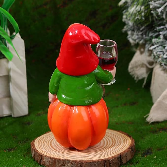 Outdoor Garden Gnome Pumpkin Statue, Handmade Scandinavian Decor, Table Decoration