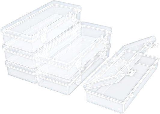 6 Pack Rectangular Clear Plastic Storage Containers Box with Hinged Lid for Beads and Other Small Craft Items (6.1 x 2.56 x 1.18 inch)