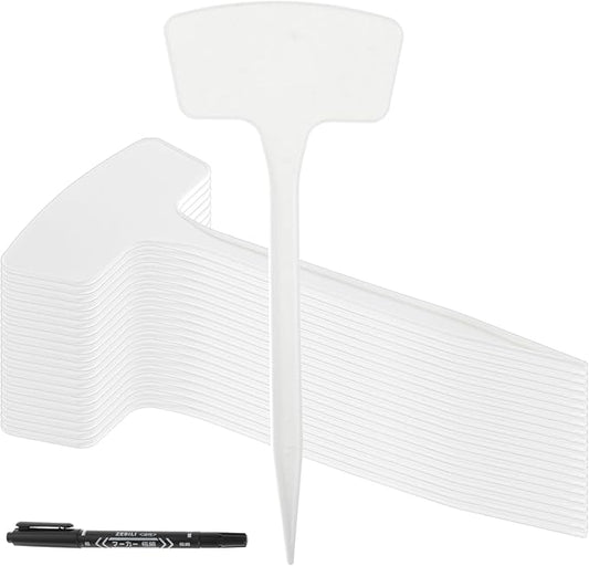 100 Pcs Plant Labels,T-Type 10.63inch Large Plastic Plant Tags Waterproof Plant Makers Nursery Garden Labels for Outdoor Indoor Plants Herbs Flowers Vegetable Potted Belt Marker Pen (White)