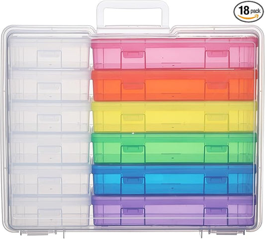 Plastic Storage Boxes & Organizers - Modern Arts & Crafts Storage with Lids - 6 Medium Color + 6 Small Clear - Stackable - 18 Items (12 Count) - 15.3"L x 12.5"W x 5.1"H