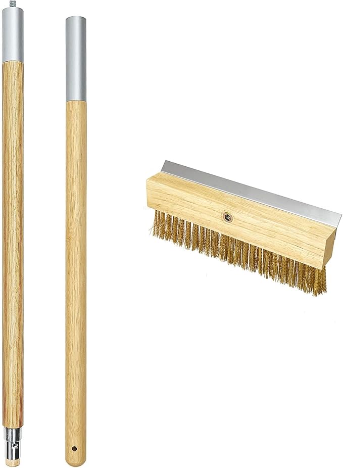Commercial Oven Brush - Long Handle Pizza Oven Scraper Brush with Nylon & Brass Bristles for Grill & Bakery Cleaning