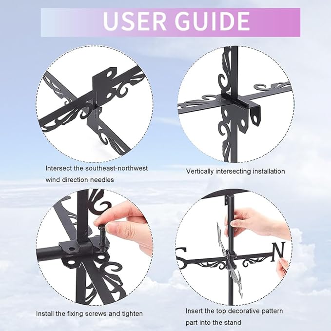 Dog Weathervane Metal Wind Vane Animal Flowers Garden Art Decoration Direction Sign Indicator Stake Mount Ornament for Patio Lawn Farmhouse Yard Roof Outdoor