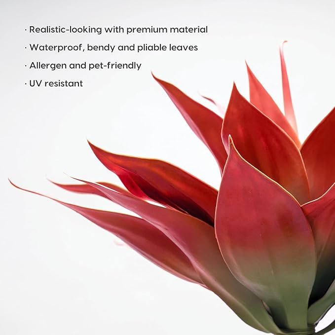 Velener Fall Fake Agave Artificial Plant: Red Fake Succulents Plant for Room Decor and Autumn, Unpotted Faux Agave Plant for Outdoor/Indoor Fall Decor, Red, 28 inches, Set of 1
