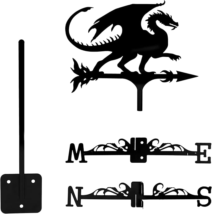 Dragon Wind Weathervanes for Roofs Mount, Mini Weather Vain Vein with Creative Shapes & Metal Material for Sheds, Courtyard & Garden Fence Decoration Outdoor (Black, 1PC)