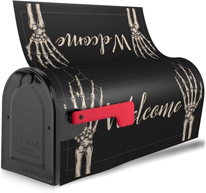 Halloween Skull Mailbox Covers Magnetic Letterbox Covers 21x18 Inch for Garden Outdoor Decoration
