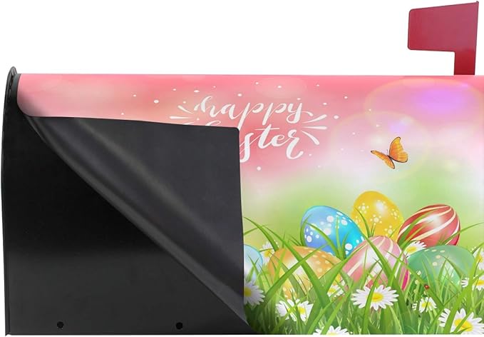 ALAZA Spring Flowers Butterfly with Rabbit Bunny Ears and Easter Eggs Magnetic Mailbox Cover MailWraps Garden Yard Home Decor for Outside Oversized-25.5" x20.8"