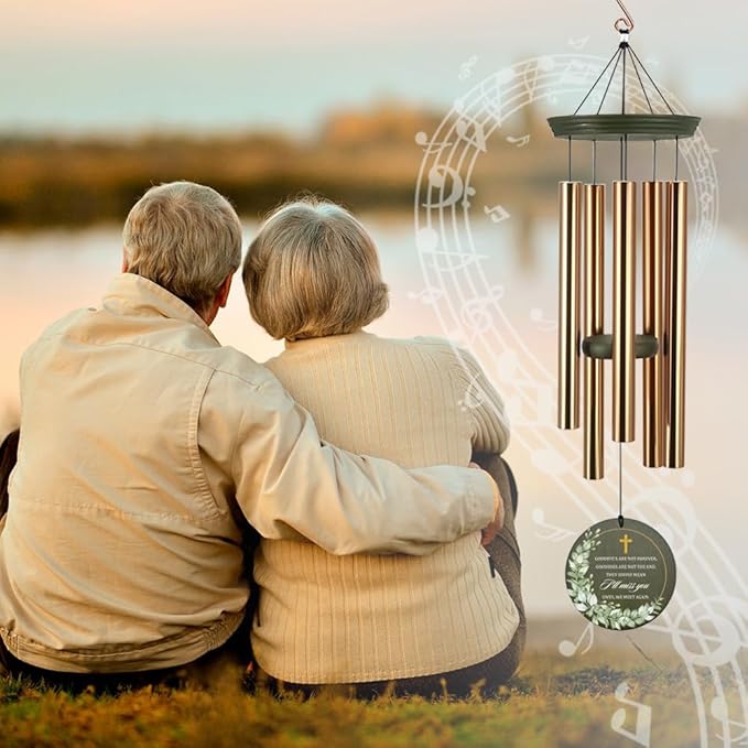 Personalized Memorial Wind Chimes, 36inch Sympathy Loving Memory Gifts, Cross Mourn Wind Chimes, Custom Name Wind Chime for Loss of Loved Dad/Mom, Funeral Decor (Produced in USA)