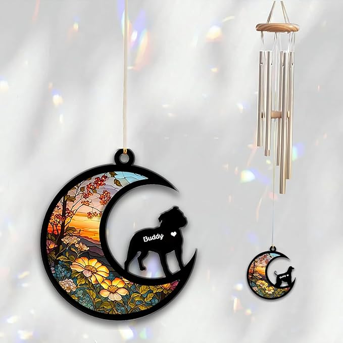 Staffordshire Bull Terrier Sun Catcher Wind Chime, Custom Sunflower Suncatcher Dog Memorial Wind Chime, Dog Loss Gift, Dog Sympathy Gift, Pet Loss Suncatcher, Outdoor Garden Decor