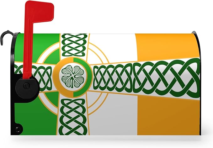 Celtic Irish Flag Mailbox Cover - St. Patrick's Day Clover Shamrocks Wrap - Farmhouse Home Magnetic Mailbox Covers - Standard Size 18"x21"