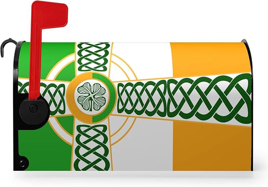 Celtic Irish Flag Mailbox Cover - St. Patrick's Day Clover Shamrocks Wrap - Farmhouse Home Magnetic Mailbox Covers - Standard Size 18"x21"