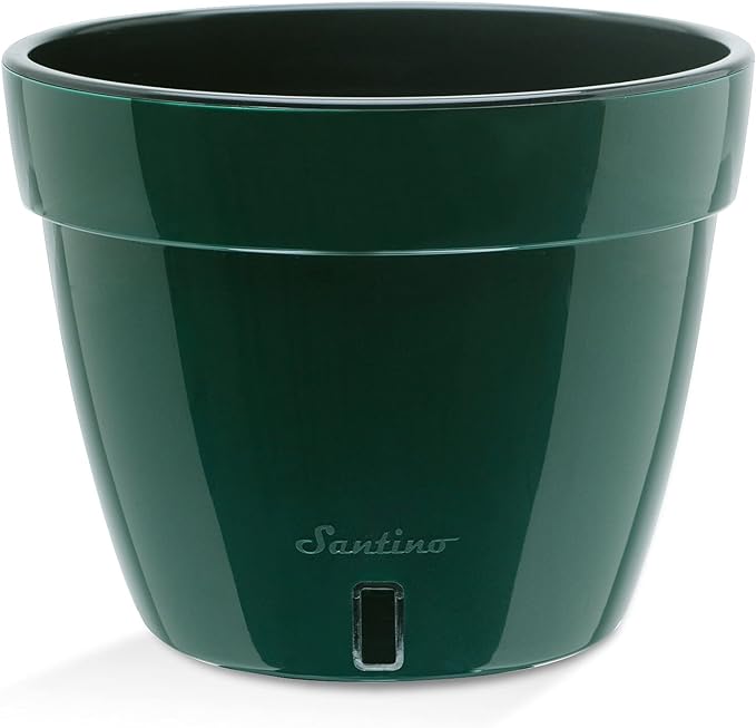 Santino ASTI 7.9 Inch Self Watering Planter Green/Black for Indoor Plants - Premium Quality Modern Plastic Pot w/Water Level Indicator for All House Herbs, Plants, African Violets and Dahlias…