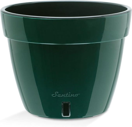 Santino ASTI 7.9 Inch Self Watering Planter Green/Black for Indoor Plants - Premium Quality Modern Plastic Pot w/Water Level Indicator for All House Herbs, Plants, African Violets and Dahlias…