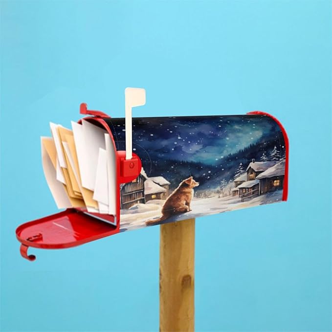 DADABULIU Mailbox Covers Winter Dog Christmas Snow Winter Dog Christmas Snow Magnetic Letter Post Box Cover Standard Size 25.5 x 21 Inch Garden Yard Home Decorative