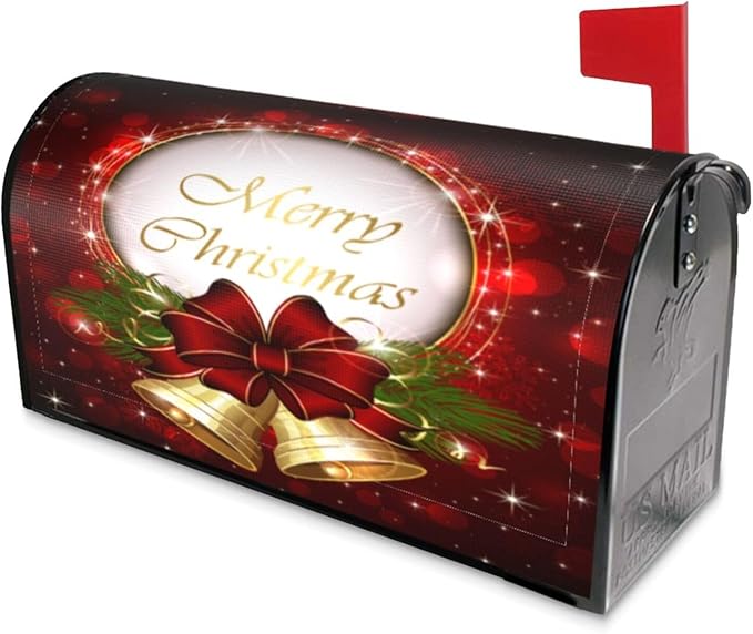 Christmas Mailbox Covers Merry Christmas Bell Snowflake Magnetic Letter Post Box Cover Standard Size 25.5 x 21 Inch Garden Yard Home Decorative