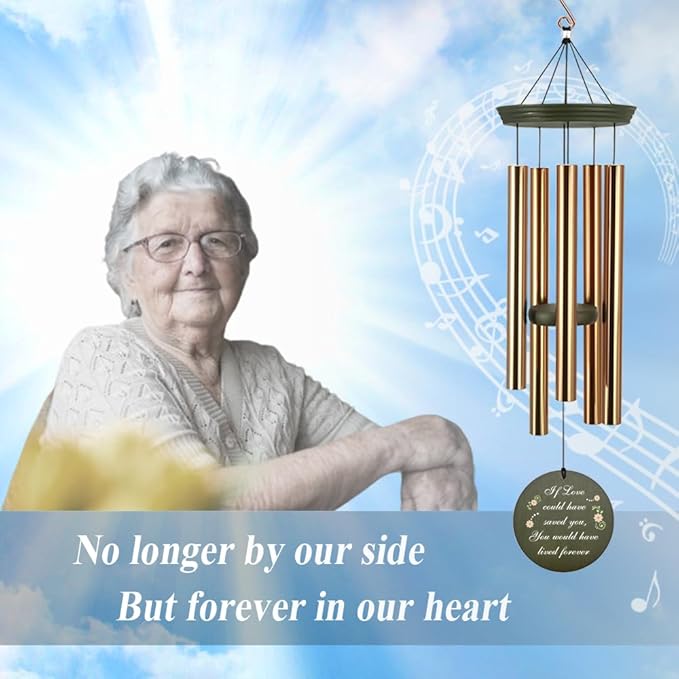 Personalized Wind Chimes Deep Tone, Flower Mourning Wind Chimes, Sympathy Memorial Gifts, in Loving Memory of Dad/Momfor Ourside, Wind Chime for Loss of Loved Ones (Produced in USA)
