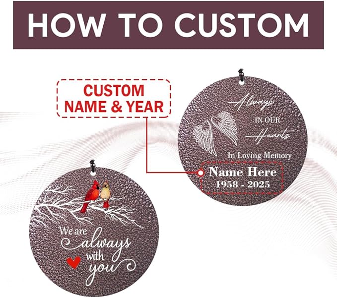 Personalized Sympathy Wind Chimes, Cardinal Wind Chimes, Wind Chime for Loss of Loved Father/Mother/Lover, Commemorative Sympathy Bereavement Gifts for Condolences/Funeral, Product in USA