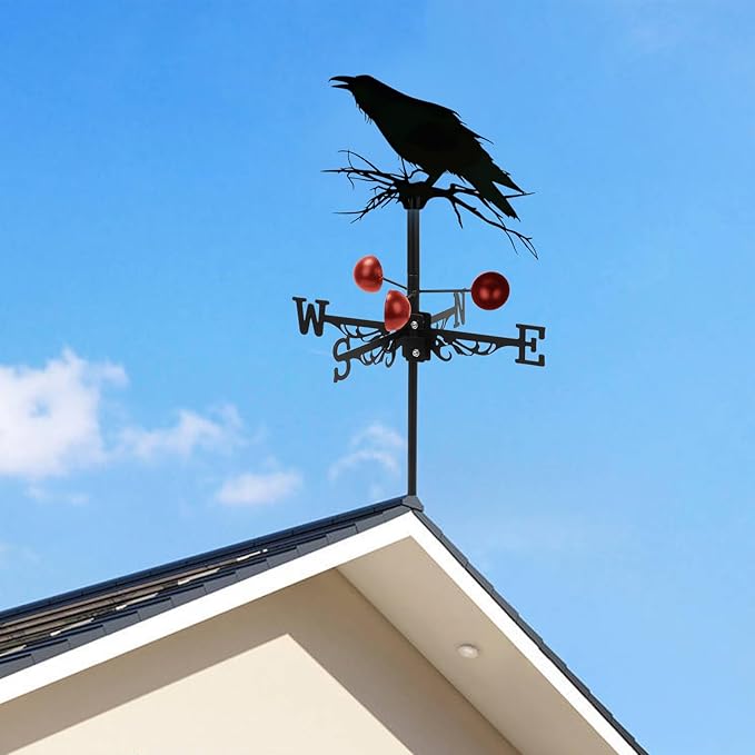 Weathervane Roof Mount, Rust-Resistant & Durable Metal Wind Direction Indicators, Decor Weather Vane for Yard, Outside, Garden, Shed, Farmhouse & Chicken Coop (Crow)