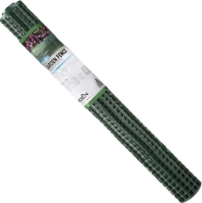 BOEN Garden Fence Temporary Barrier Outdoor Fence for Dog, Rabbit or Deer, Garden Netting Plastic Mesh Plant Protection (40" x 25', Green)