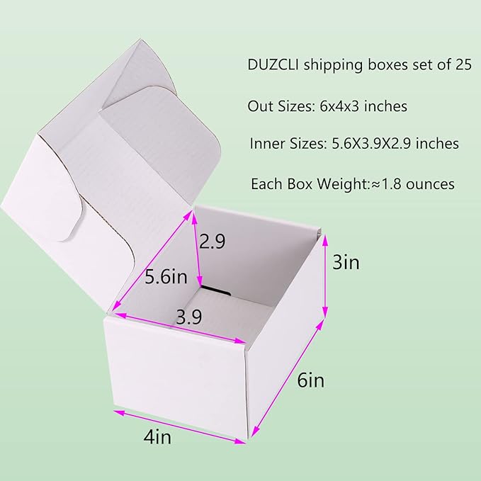 Small Shipping Boxes 6x4x3 Inch (25 Pack) - Sturdy White Corrugated Cardboard Boxes for Small Business, Ecommerce, Mailing & Packaging | Recyclable Gift & Storage Boxes