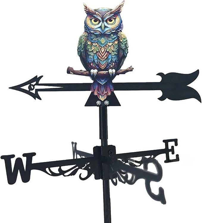 Metal Owl Wind Vane for Garden, 16 Inch Whimsical Metal Weathervane with Directional Arrows, Colorful Outdoor Roof Decor for Farmhouse Patio Yard,Outdoor Patio Roof Decoration