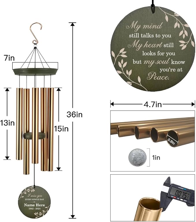 Personalized Sympathy Wind Chime, Wind Chimes for Loss of Loved One Deep Tone, Wind Chimes for Loss of Loved Brother/Son, Sympathy Bereavement Gifts for Condolences/Funeral, Product in USA