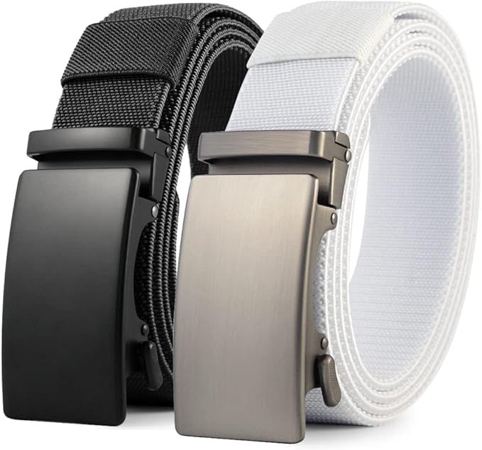 DOOPAI Belt Men, elastic golf belts for men, 2 Pack Nylon Ratchet Belt Mens Belts Casual, Adjustable Trim to Fit