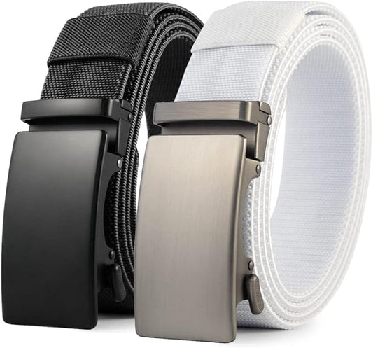 DOOPAI Belt Men, elastic golf belts for men, 2 Pack Nylon Ratchet Belt Mens Belts Casual, Adjustable Trim to Fit