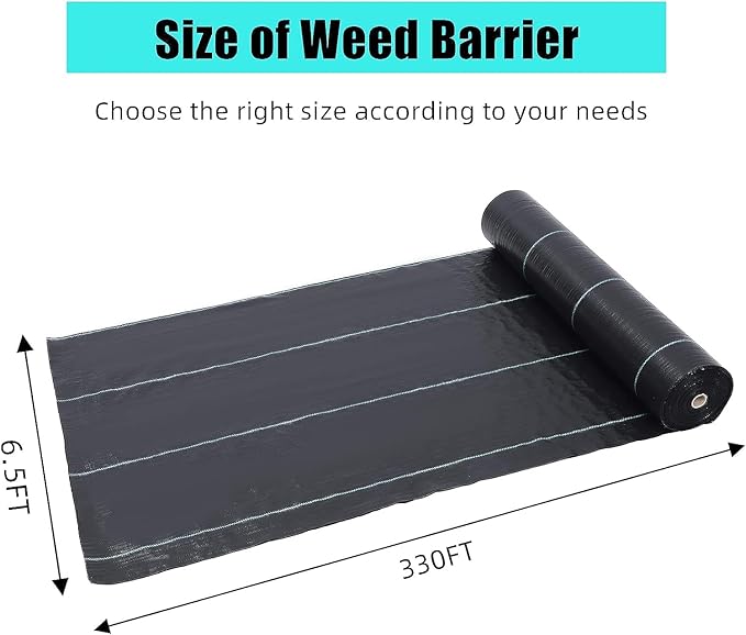 6.5ft x 330ft Weed Barrier Landscape Fabric Heavy Duty, Premium 3.2oz Ground Cover Weed Block Gardening Mat, Easy Setup & Superior Weed Control