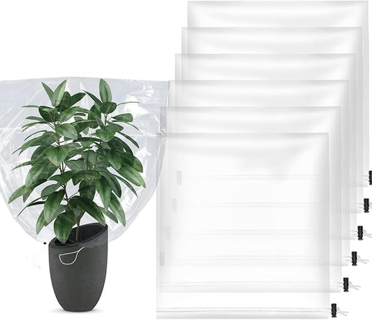 6 Pcs Winter Plant Cover Freeze Protection - 39" x 39" Plastic Plant Frost Bags with Drawstring, Transparent Waterproof Plant Shelter Coverings for Outdoors Garden Plants Shrubs Sapling Bushes