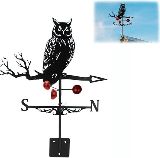 Weathervane Roof Mount, Rust-Resistant & Durable Metal Wind Direction Indicators, Decor Weather Vane for Yard, Outside, Garden, Shed, Farmhouse & Chicken Coop (Owl)