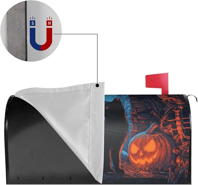 Halloween Skull Cat Mailbox Covers Magnetic Letterbox Covers 21x18 Inch for Garden Outdoor Decoration