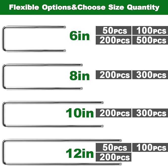 AMAGABELI GARDEN & HOME 6 Inch 500 Pack Galvanized Landscape Staples 11 Gauge Anti-Rust Heavy Duty Garden Staples Plant Cover Stakes U-Shaped Sod Pins Ground Fence Stakes for Weed Barrier Fabric