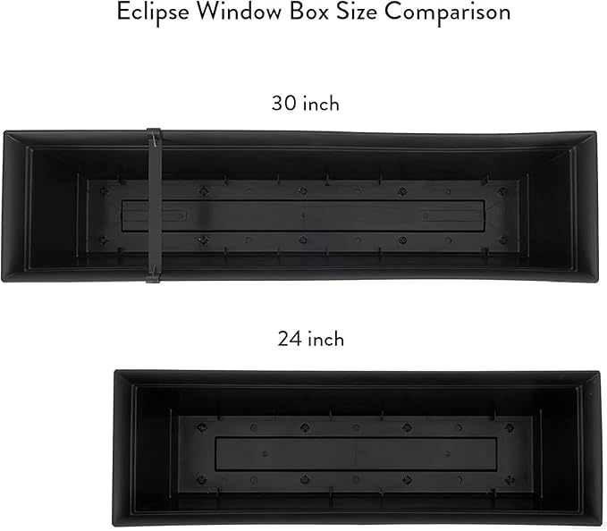 The HC Companies 24 Inch Eclipse Window Planter Box with Drainage Holes & Attached Saucer, Lightweight UV-Resistant Plastic Outdoor Planters, 2-Pack Flower Box for Garden & Home Decor, Black