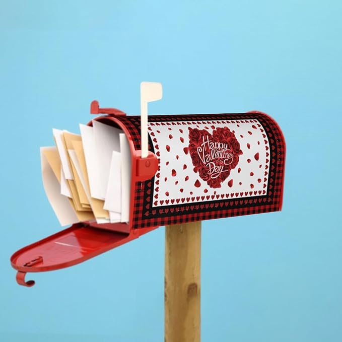 Valentines Day Love Heart Mailbox Cover - Magnetic, Black Red, Standard Size 18" X 21" for Outside Garden Decorations