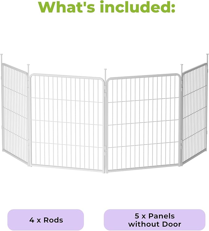 SunsGrove Garden Fence 32 in(H) x 8.9 ft(L) 4 Panels, Heavy Duty Metal Animal Barrier Fence for Dogs, Easy No-Dig Setup, Decorative Dog Fences, White