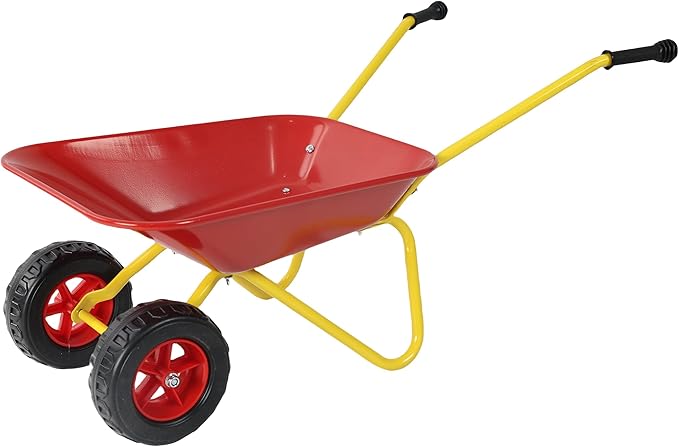 Kids Metal Wheelbarrow Trolley, Two-Wheeled Heavy Duty Utility Cart, Steel Pallet Tray Garden Cart for Children Outdoor Sand Toy Transport