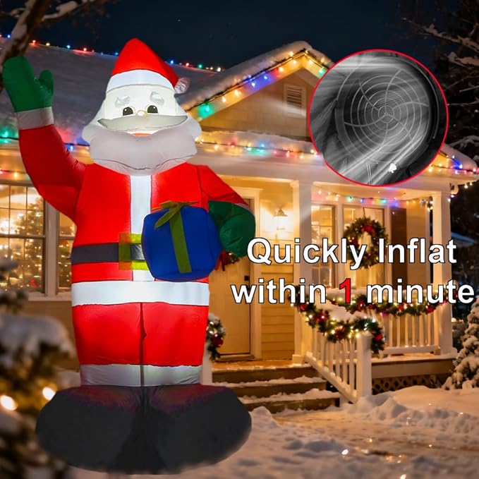 6FT Christmas Inflatable Santa Claus Outdoor Decorations, Inflatable Santa with Gift Box Built-in LED Lights, Blow Up Yard Decorations for Holiday Xmas Party Indoor Garden Lawn (Santa Claus)