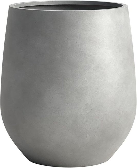DTY Signature Mount Wilson Lightweight and Durable Modern Fiberstone Tapered Planter for Indoor Outdoor Drainage Hole & Rubber Plug Weather Resistant,16.7" H x 15" Dia, 11.7" Opening - Medium, Gray