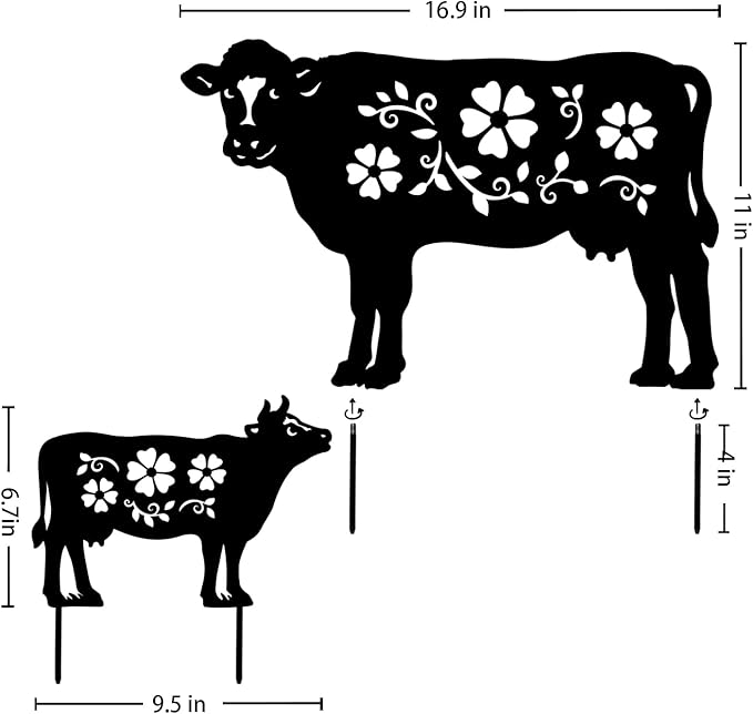 Cow Metal Decorative Garden Stakes Cow Gifts for Women Men Mom Birthday Gifts Silhouette Statues for Garden Decor, Yard Art, Patio, Outside, Lawn Ornaments, Outdoor Decorations