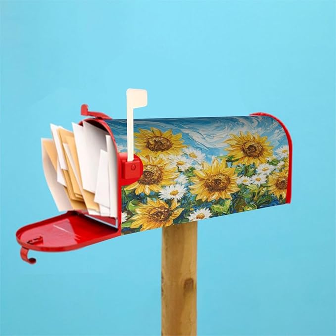 Mailbox Covers Sunflower Daisy Flower Art Magnetic Letter Post Box Cover Standard Size 21 x 18 Inch Garden Yard Home Decorative