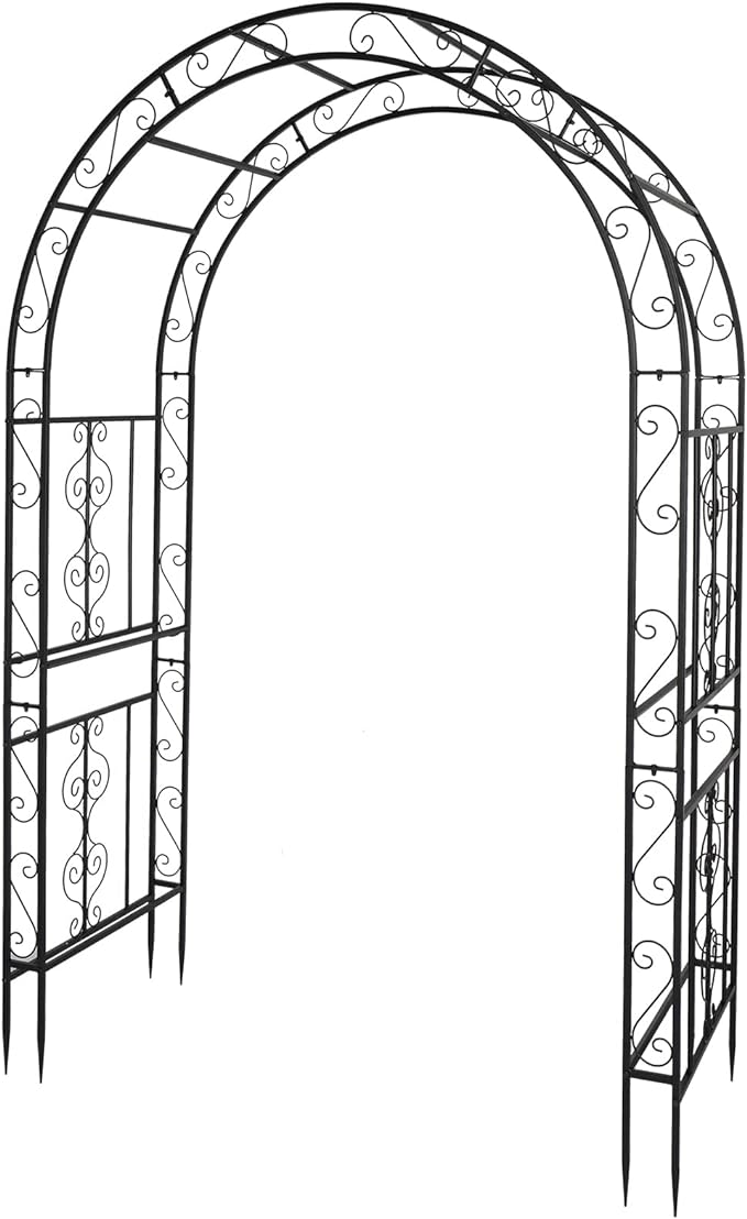 VINGLI Garden Arbor, Arch Archway for Wedding Ceremony Party, Steel Garden Trellis for Plant Climbing, Christmas Garden Decorations Pergola for Garden, Backyard, Lawn (Black, 52.2x22.8x83.9in)