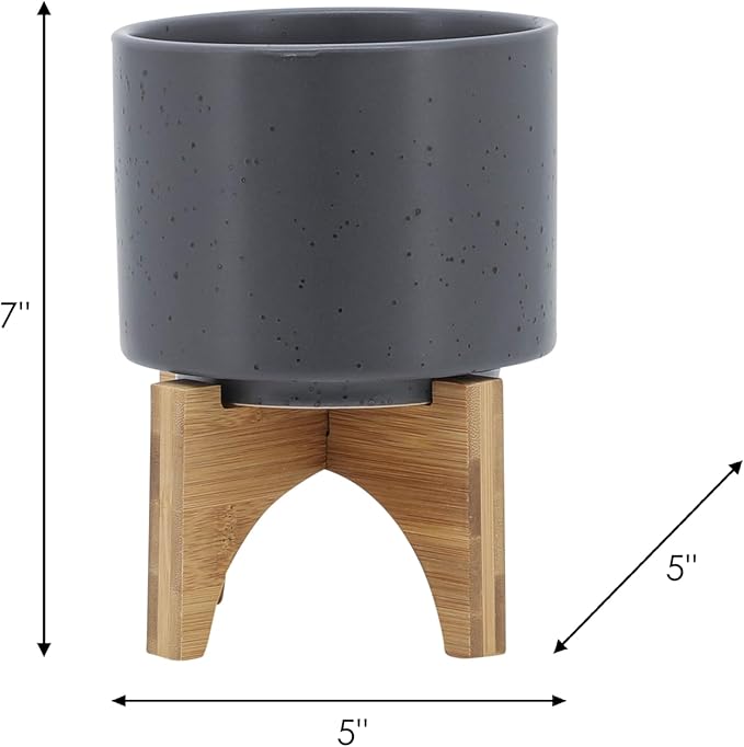 Sagebrook Home Modern Ceramic Planter with Stand - Stoneware Indoor/Outdoor Flower Pot - Minimalist Home & Garden Decor - 7" Gray