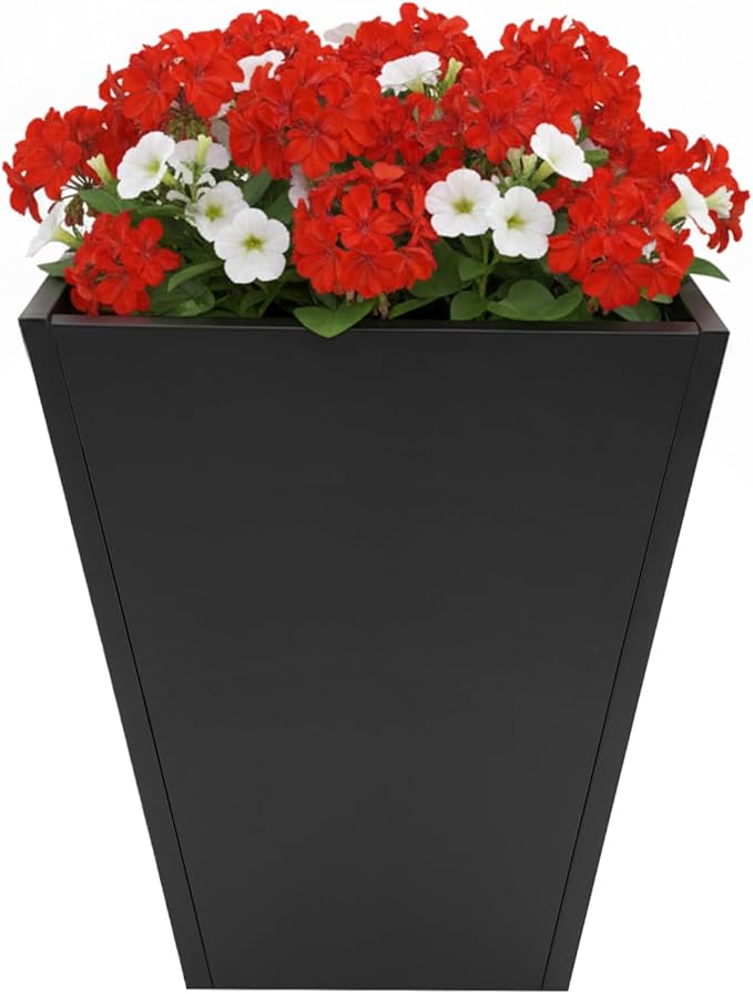 Undercat Tall Black Planter Box for Outdoor Plants, 20" x 20"x 22" Metal Cone-Shaped Flower Pot with Drainage Hole, Planter Box for Patio, Deck, Yard, Garden