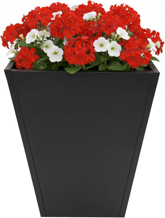 Undercat Tall Black Planter Box for Outdoor Plants, 20" x 20"x 22" Metal Cone-Shaped Flower Pot with Drainage Hole, Planter Box for Patio, Deck, Yard, Garden