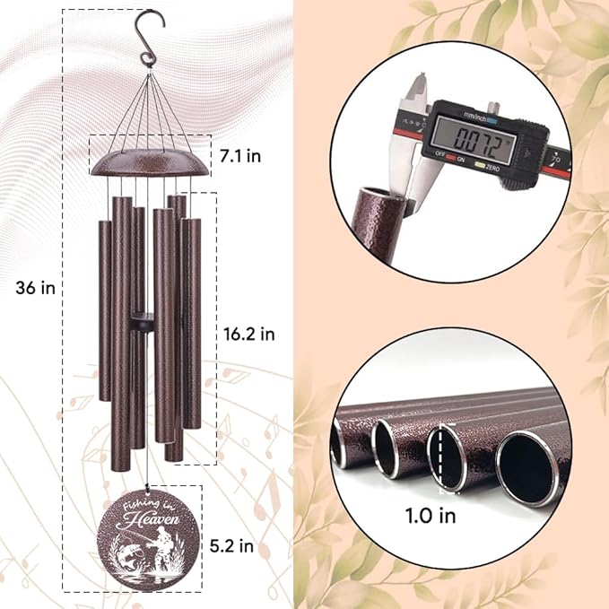 Personalized Wind Chimes, 36inch Sympathy Wind Chime, in Loving Memory for Loss of Loved Grandpa/Dad/Friends Loves Fishing, Metal Large Memorial Condolences Gifts (Produced in USA)