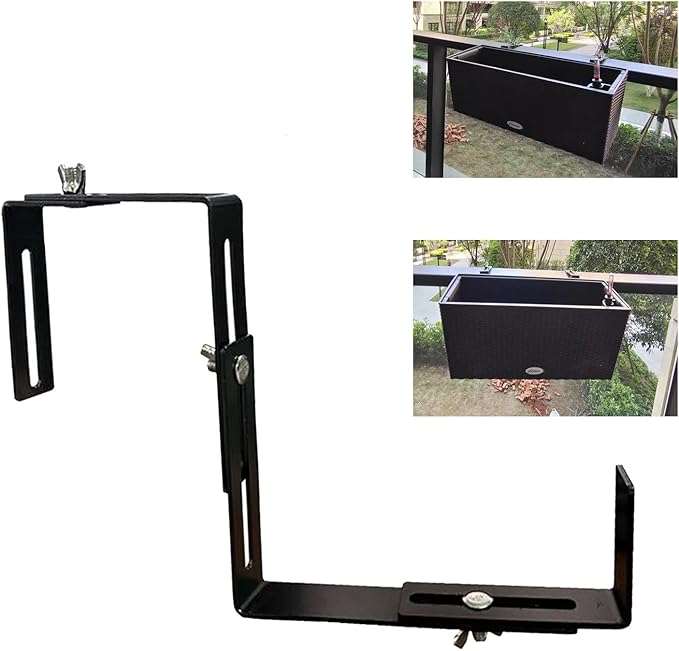 Adjustable Planter Box Brackets, Window Boxes Planters, Heavy-Duty Planters Hanging Flower Box Holders,for Mounting Railing Windowsills, Garden, Fences, and Balcony (2 Pack Black)