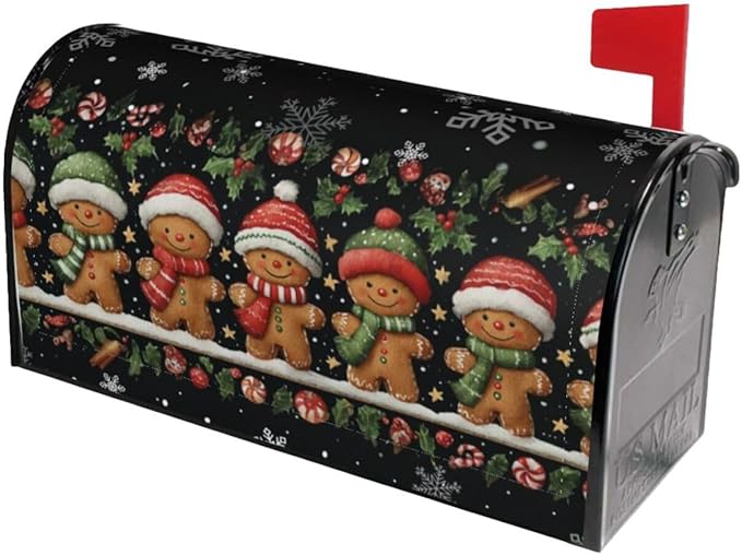 Christmas Gingerbread Man Mailbox Covers Magnetic Letterbox Covers 21x18 Inch for Garden Outdoor Decoration